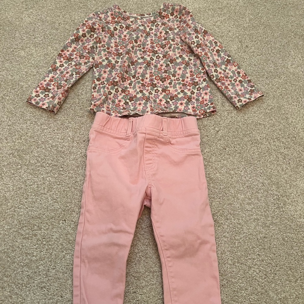 toddler girl 24M/2T granimals outfit pink floral skinny jeans & LS top